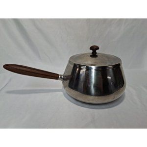 Vintage Mid-century Modern EKCO Eterna Stainless Steel Fondue Pot,  Japan, Wood